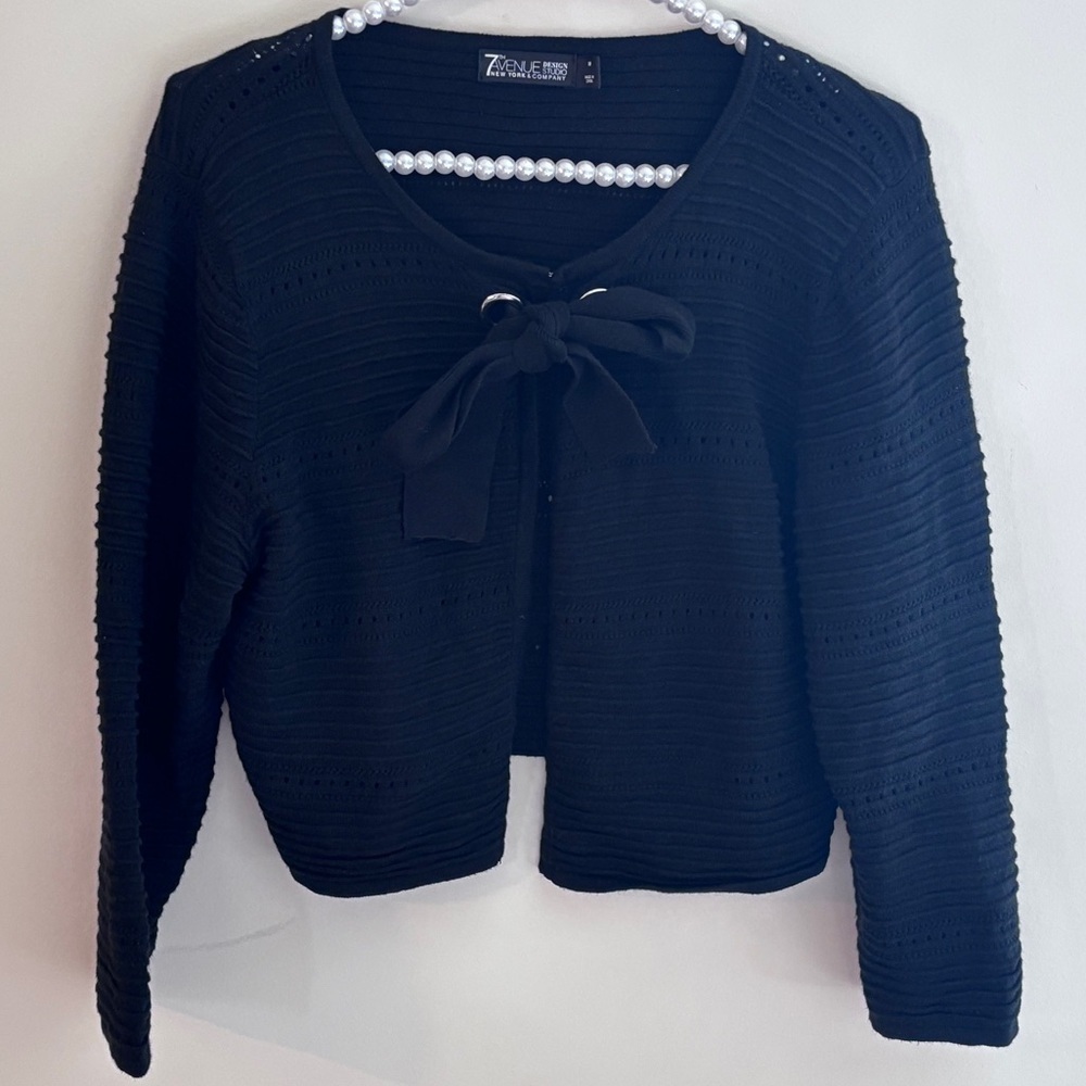 New York and Company Black Bow Tied Cardigan Size: Medium